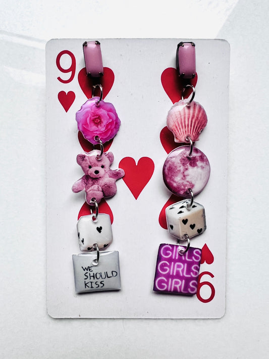 Pink Multi-Charm Dangly Earrings