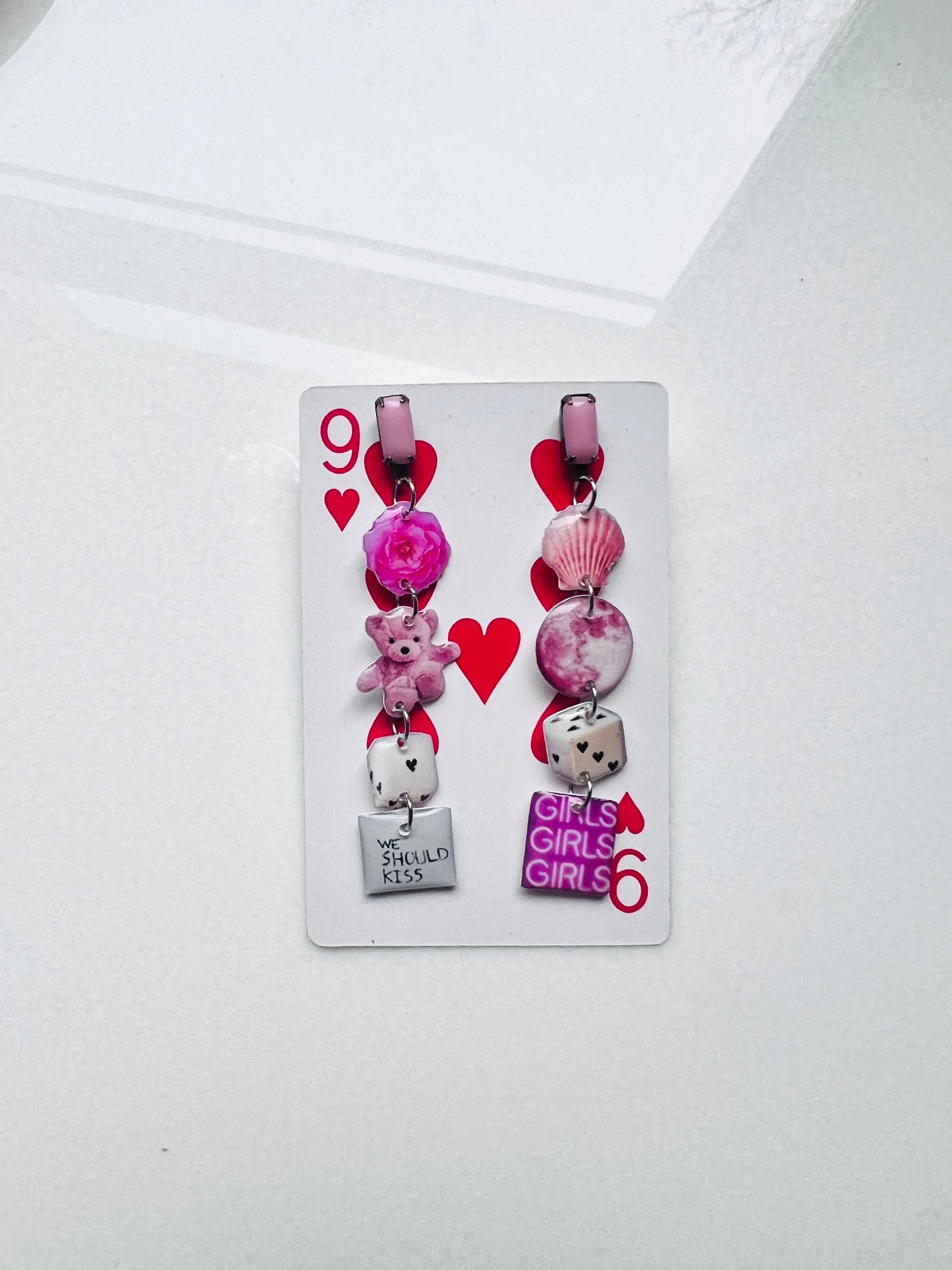 Pink Multi-Charm Dangly Earrings
