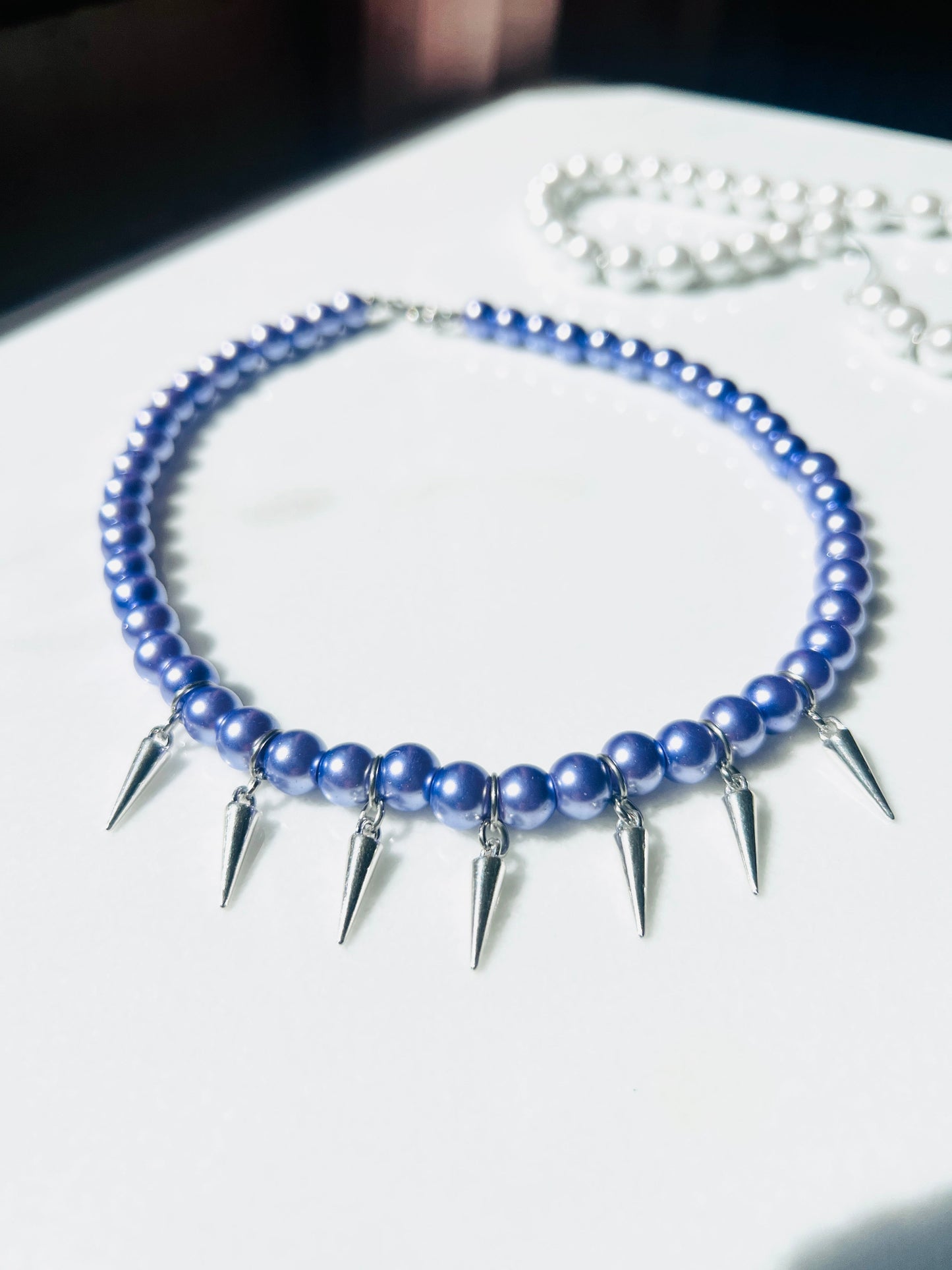 Purple Beaded Spike Charm Necklace