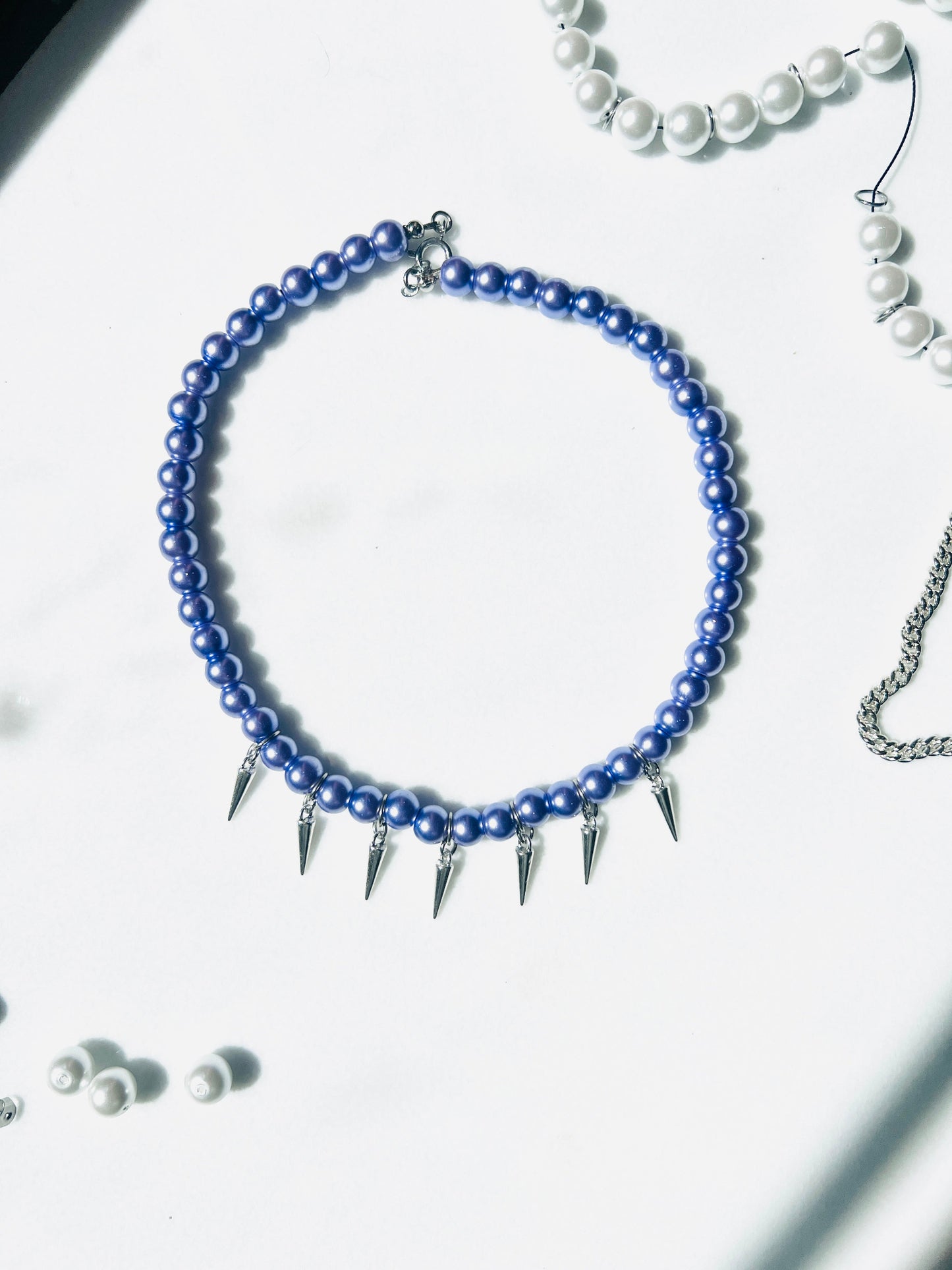 Purple Beaded Spike Charm Necklace
