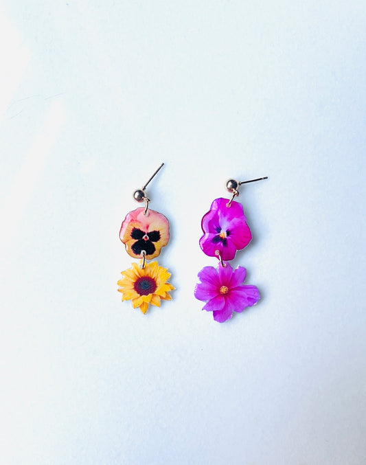 Mismatched Flower Charm Earrings