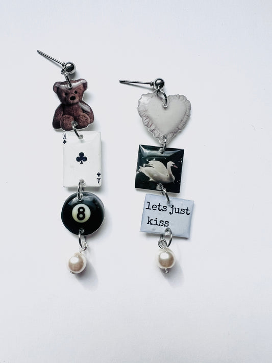 Black & White Dangly Charm Earrings