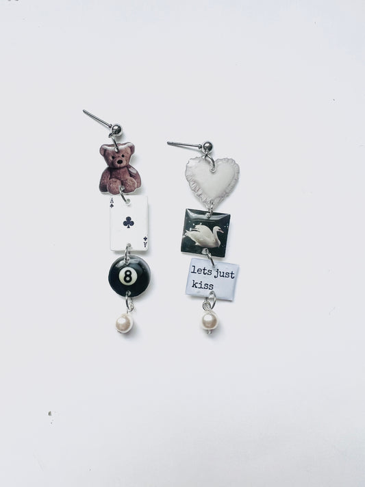 Black & White Dangly Charm Earrings