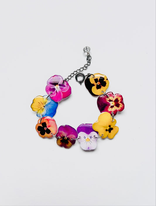 Pansy Flower Charm Bracelet