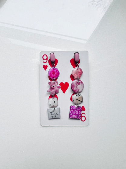 Pink Multi-Charm Dangly Earrings