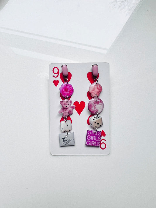 Pink Multi-Charm Dangly Earrings