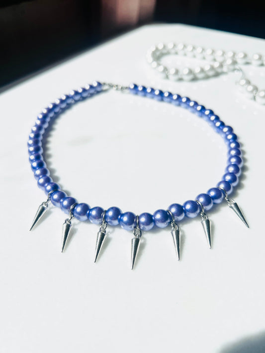 Purple Beaded Spike Charm Necklace