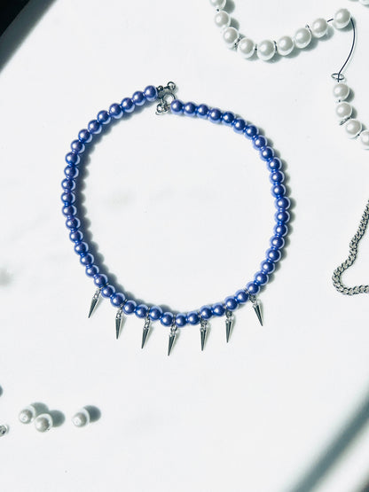Purple Beaded Spike Charm Necklace