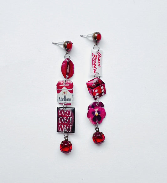Red Multi charm Dangly Earrings
