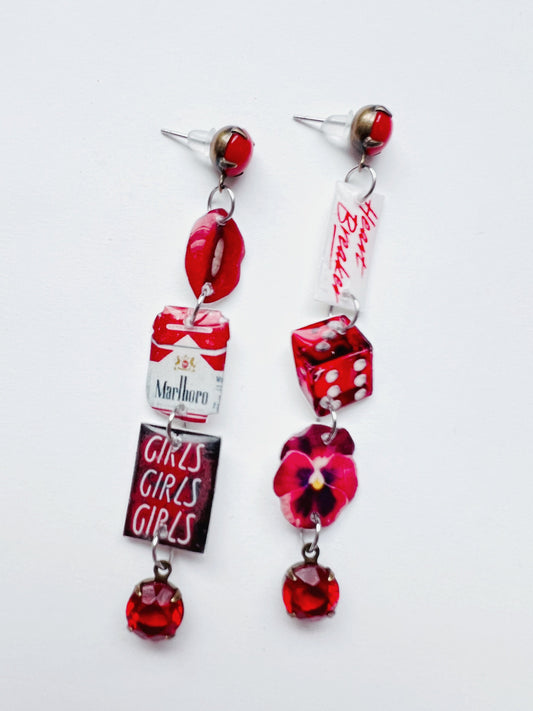 Red Multi charm Dangly Earrings